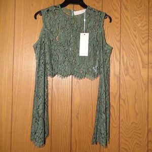 Keepsake The Label Porcelain Lace Top Khaki XS Cro